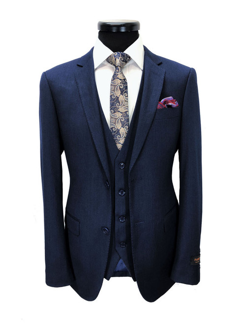 Blue Herringbone 2 Button 3-piece Suit