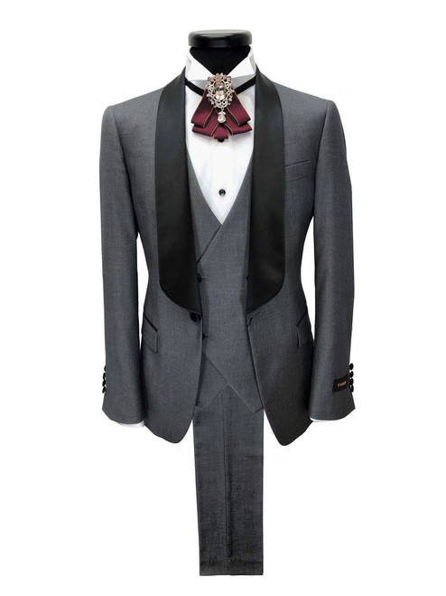 Grey 3-piece Tuxedo With Black Shawl Lapel