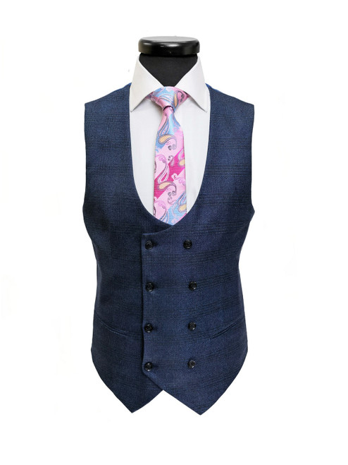 Blue Check 2 Button 3-Piece Suit Waistcoat