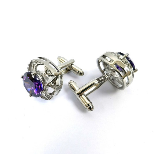 Silver Purple Gem Stone Cufflinks