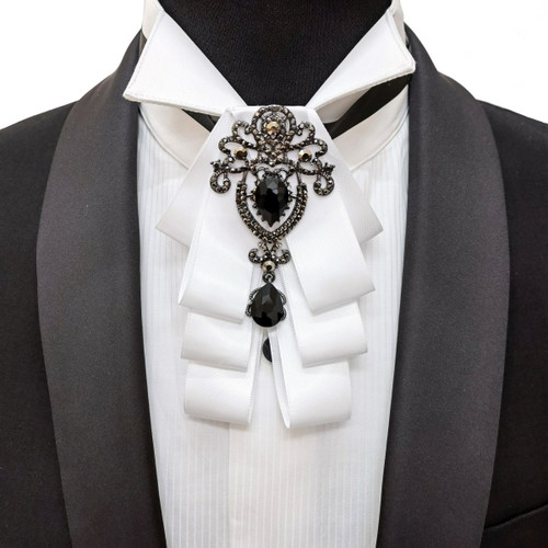 White Black Rhinestone Ribbon Bow Tie