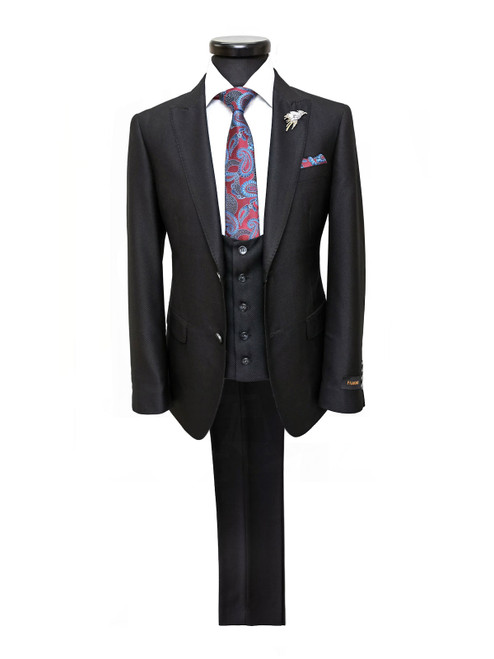 Black Textured Two Button Slim Fit Suit