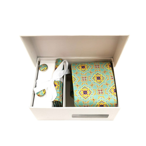 Mint Yellow Geometric Tie & Cufflinks Set