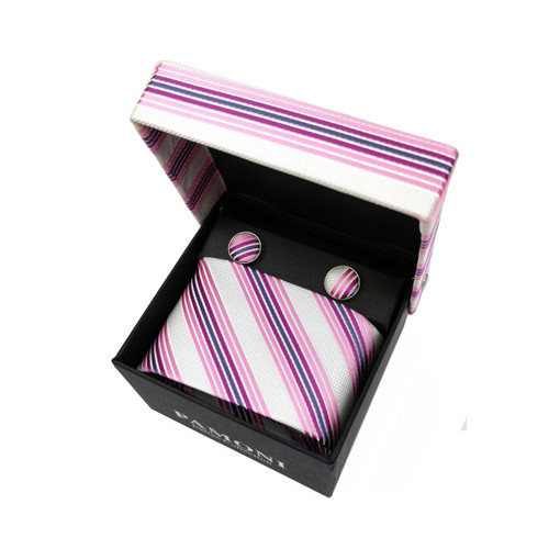 Pink Regimental Stripes Tie & Cufflinks Set