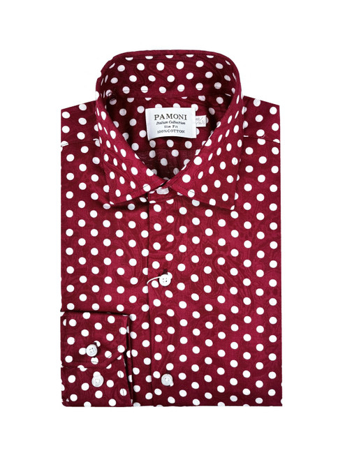 Burgundy Polka Dots  Slim Fit Shirt
