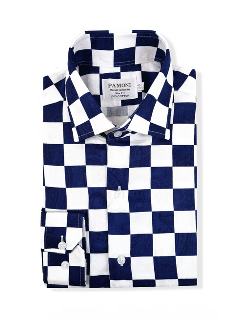 Navy Square Check Slim Fit Shirt