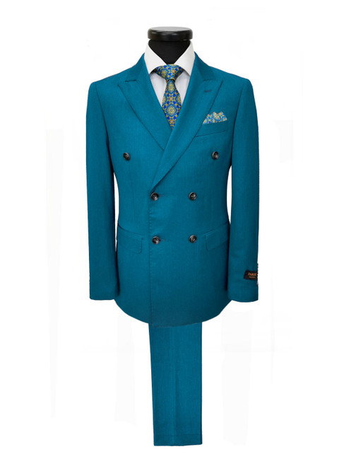 Teal Double Breasted Slim Fit Suit