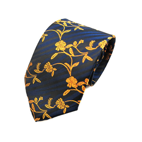 Navy Gold Floral Tie & Pocket Square Set