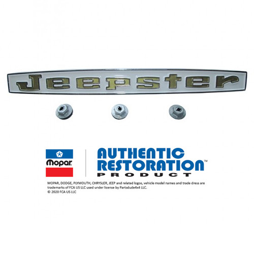 Reproduction "JEEPSTER" Emblem (white background with gold letters) Fits 66-73 Jeepster Commando