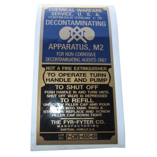New Fyr-Fyter Decontamination Decal Fits 41-71 Jeep & Willys
