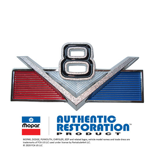 Reproduction V8 Emblem (Red, White, Blue) Fits 72-73 Jeepster Commando
