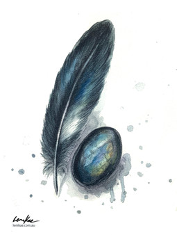 Magpie Feather & Stone (15.5 x 21cm)
