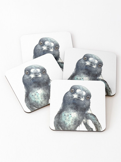 Magpie coaster featuring watercolour art by Australian artist Leni Kae