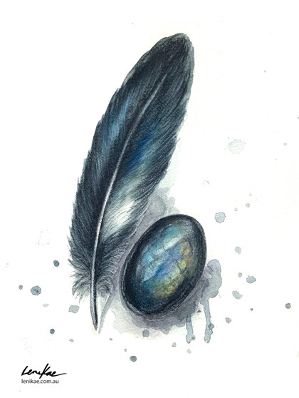 Magpie Feather & Stone (15.5 x 21cm)