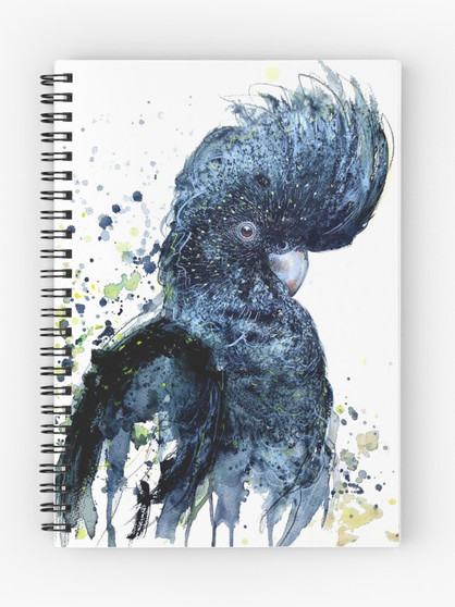Black Cockatoo Watchful Spirit spiral-bound lined notebook featuring original Black Cockatoo artwork by Australian artist Leni Kae.