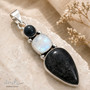 Light Within – Rainbow Moonstone & Obsidian Pendant