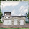 Left Grill w/ American Mist Polished granite counter & Silver Travertine stone sides