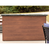 Outdoor TV Lift Cabinet, Lift Closed, Countertop View. Light National Walnut With Black Polished Granite Top