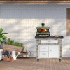 Fenix Artisan Pizza Oven Cart  With Olive Gozney Dome Oven Shown In  Silver Travertine Stone And American Black Polished Granite Countertop