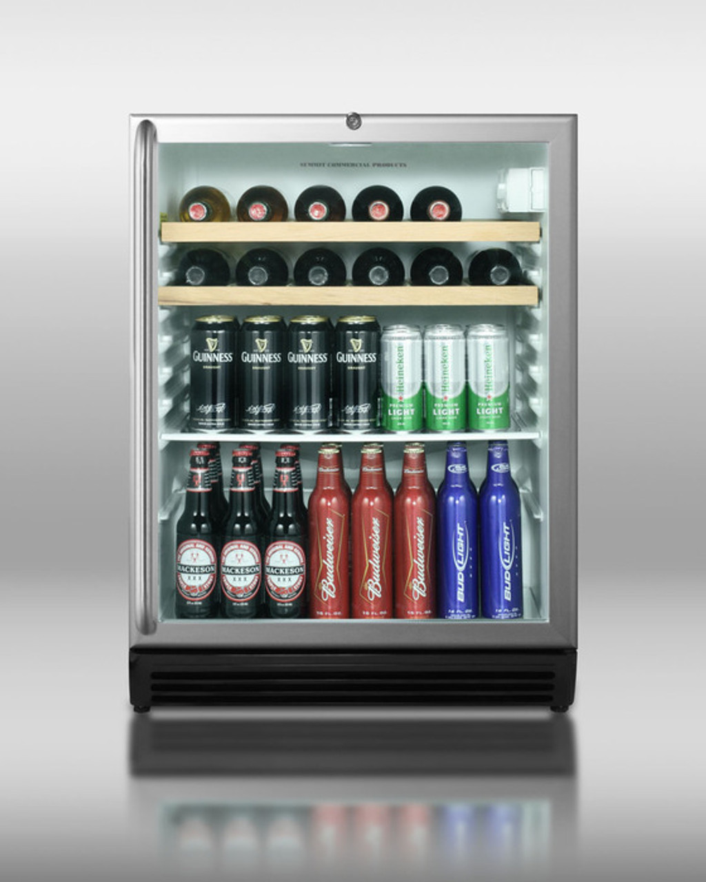 Summit Scr600losrc Stainless Steel 5 5 Cu Ft Outdoor Beverage Refrigerator With Wood Wine Shelves Glass Door Bigridgeoutdoorkitchens Com