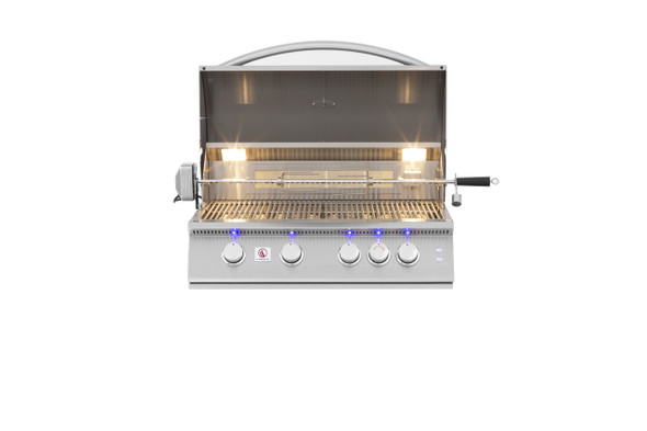 front view of grill with lid open