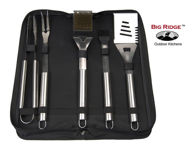 Fire Magic 3575C 4-Piece BBQ Tool Set-Tongs, Fork, Turner & Basting Brush In A Nylon Case