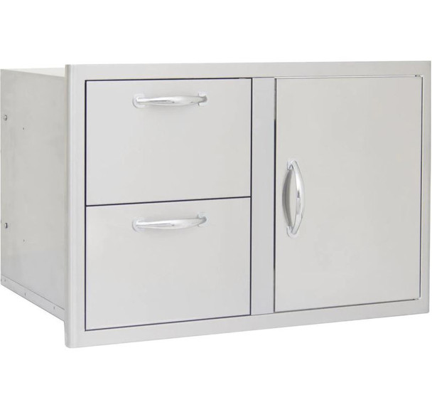 angle/iso view of 33" blaze BLZ-DDC-R double drawer & door combo