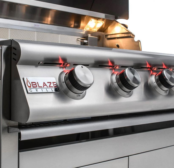 detail view of 32" blaze BLZ-4LTE grill illuminated grill knobs