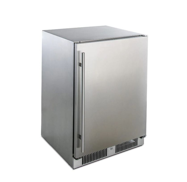 angle/iso view of 24" deluxe BLZ-SSRF-5.5 blaze refrigerator with closed door