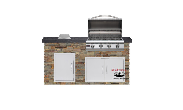 Right-Grill Option. Standard Appliances w/ American Mist Polished granite counter & Gold Rush stone sides