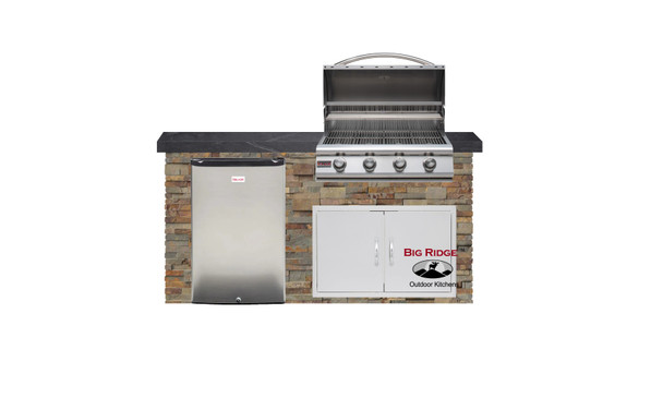 Right-Grill Option. Standard Appliances w/ American Mist Polished granite counter & Gold Rush stone sides