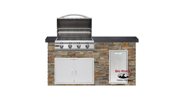 Left-Grill Option. Standard Appliances w/ American Mist Polished granite counter & Gold Rush stone sides