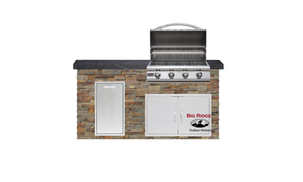 Right-Grill Option. Standard Appliances w/ American Mist Polished granite counter & Gold Rush stone sides