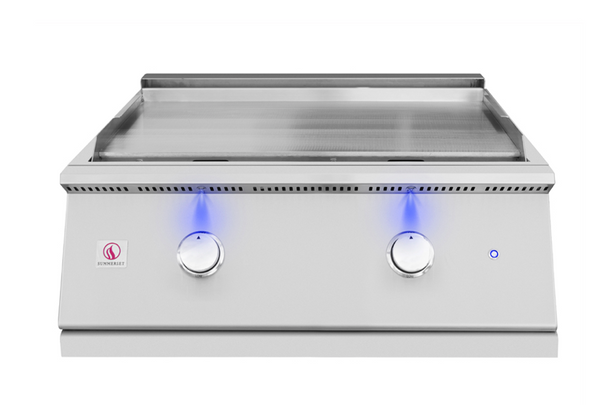 front view of griddle w/ knobs illuminated