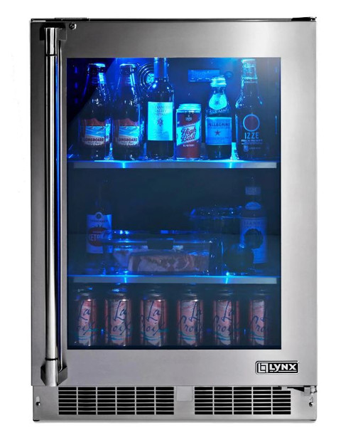 Lynx 24-Inch 5.3 Cu. Ft. Right Hinge Outdoor Rated Compact Glass Door Refrigerator - LN24REFGR