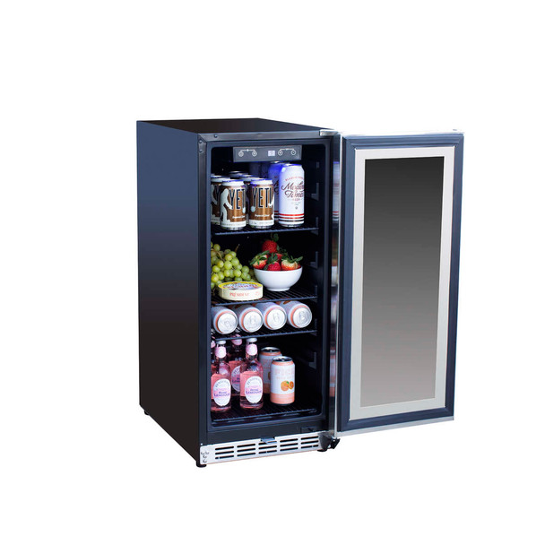 TrueFlame 15-Inch 3.2 Cu. Ft. Outdoor Rated Refrigerator with Glass Door (TF-RFR-15G)