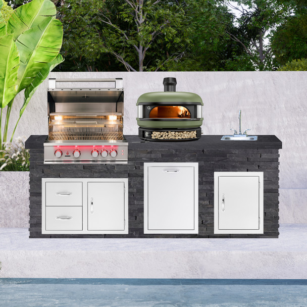 American Black Polished Granite and Premium Black Stone With Optional Gozney Olive Pizza Oven