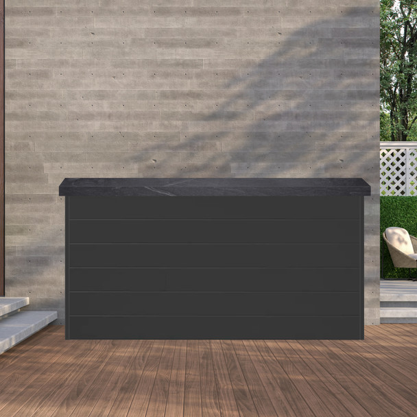 Fenix Vision 360 Luxury Outdoor TV Lift Cabinet Shown Ironstone Steel and American Black Polished Granite