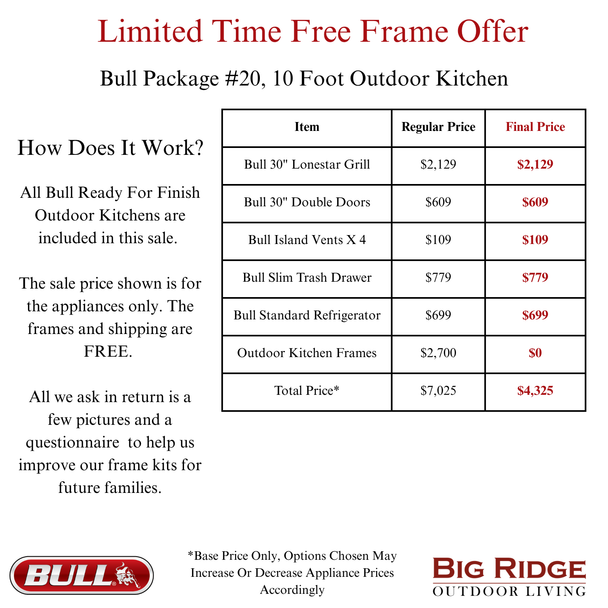 Bull 120" Ready to Finish Outdoor Kitchen PKG 20L