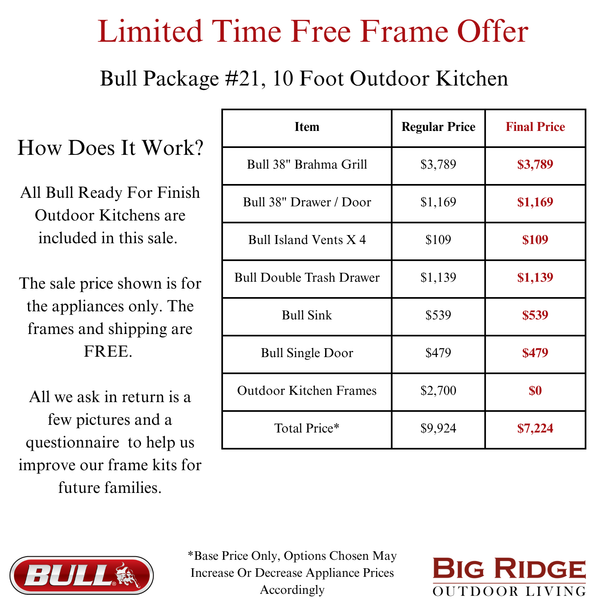 Bull 120" Ready to Finish Outdoor Kitchen PKG 21L