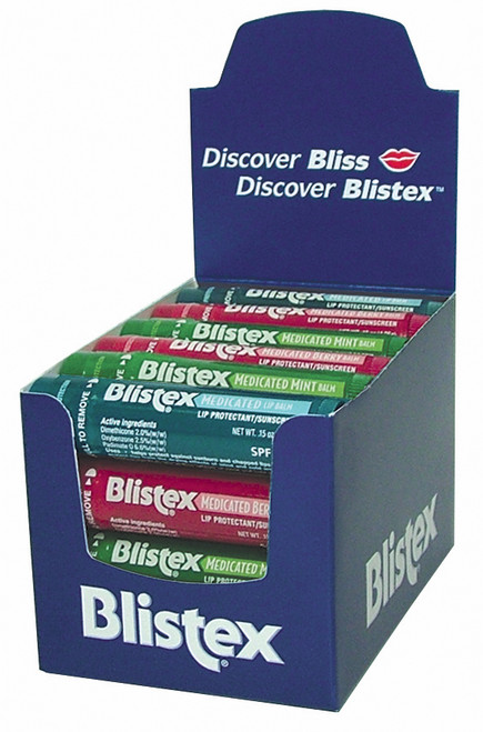 "Blistex" Lip Balm   24-SPF 15, .15oz tubes.,   Assorted Flavors or All Medicated