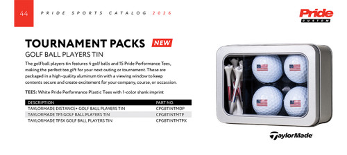 Tournament Pack Golf Ball Players Tin, TaylorMade Ball Choice, 15 Logoed Tees