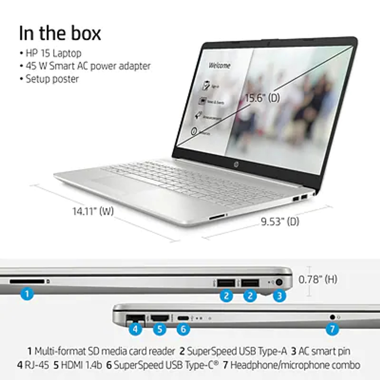 HP 15.6" Laptop, Intel Core i3-, 8GB Memory, 256GB SSD