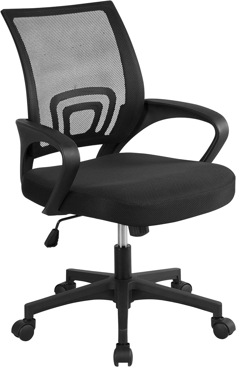 Office Chair Ergonomic Computer Chair Mid Back Adjustable Desk Chair with Lumbar Support Armrest, Swivel Mesh Task Gaming Chair for Home Office Work Study, Black