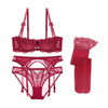 Varsbaby sexy lace push up underwear set half cup bra+panties+garter+stockings 4 pcs for women