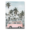 Nordic Style Beach and Ocean Landscape Pink Bus Art Canvas Set