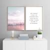 Nordic Style Beach and Ocean Landscape Pink Bus Art Canvas Set