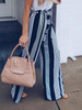 Fashion Striped Floral Belt Wide Leg Pants