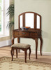 Wooden Vanity Desk with 1 Drawer & Stool, Oak Brown