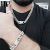 Hip Hop Iced Out Paved Rhinestones 1Set 13MM Gold Full Miami Curb Cuban Chain